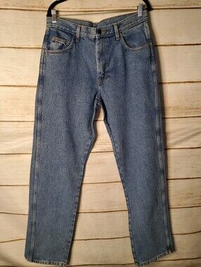Men's Rustler Classic Relaxed Straight Fit Light Blue Denim Jeans 33x34